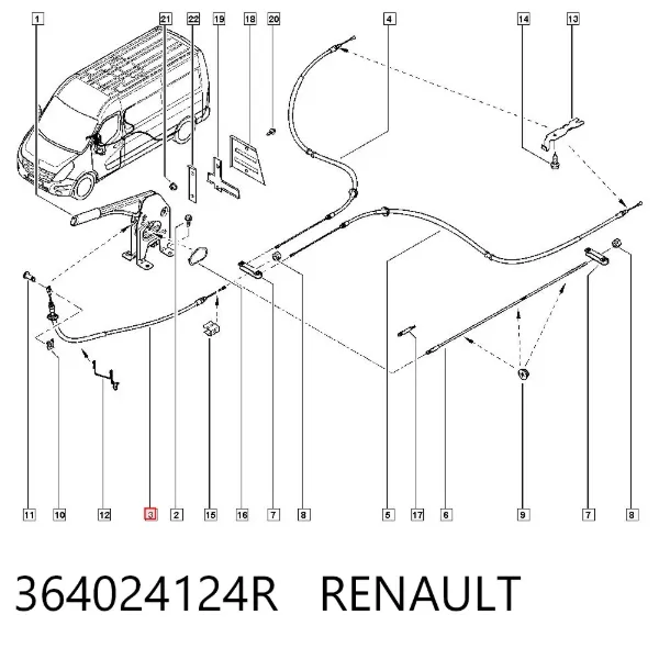 Cabo do freio de estacionamento dianteiro 364024124R Renault (RVI)