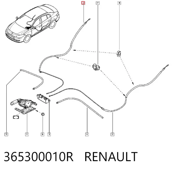 Cabo traseiro direito/esquerdo do freio de estacionamento 365300010R Renault (RVI)