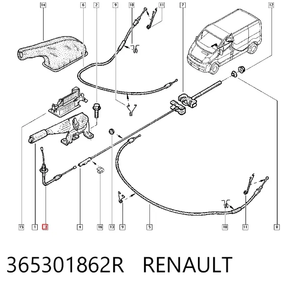 Cabo do freio de estacionamento dianteiro 365301862R Renault (RVI)