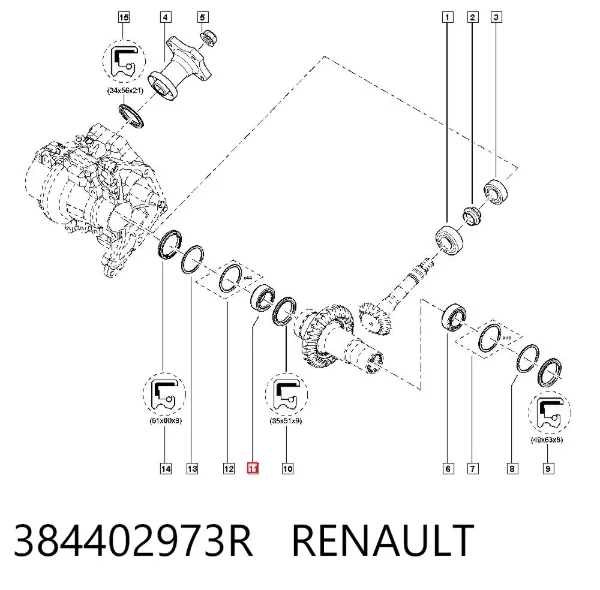 Rolamento da caixa de transferência, da roda dentada de entrada 384402973R Renault (RVI)
