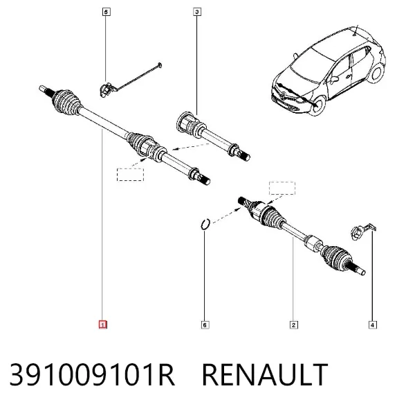 Semieixo (acionador) dianteiro direito 391009101R Renault (RVI)