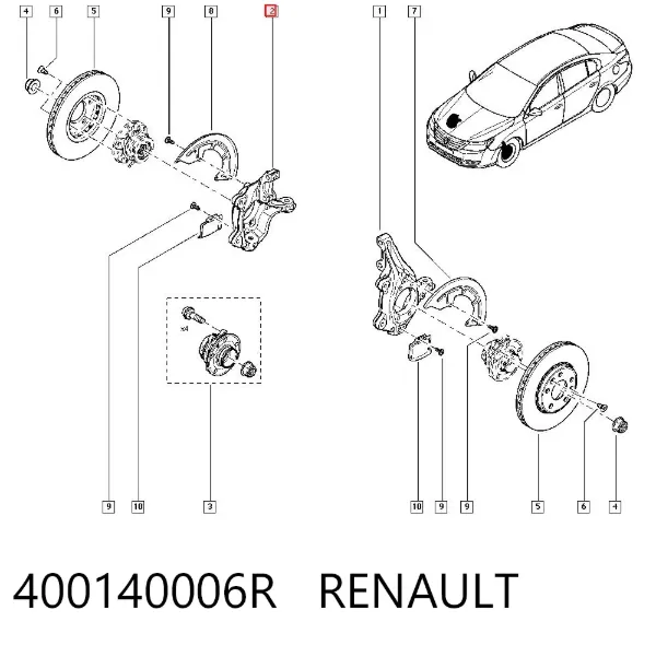 Pino moente (extremidade do eixo) dianteiro direito 400140006R Renault (RVI)