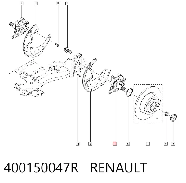 Pino moente (extremidade do eixo) traseiro esquerdo 400150047R Renault (RVI)