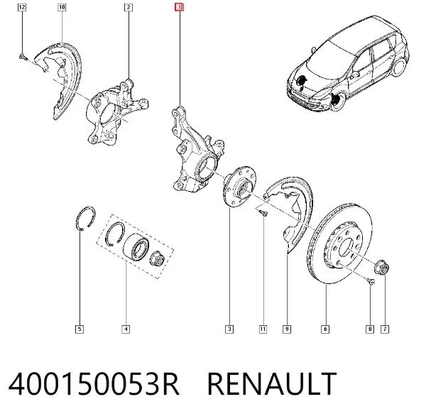 Pino moente (extremidade do eixo) dianteiro esquerdo 400150053R Renault (RVI)