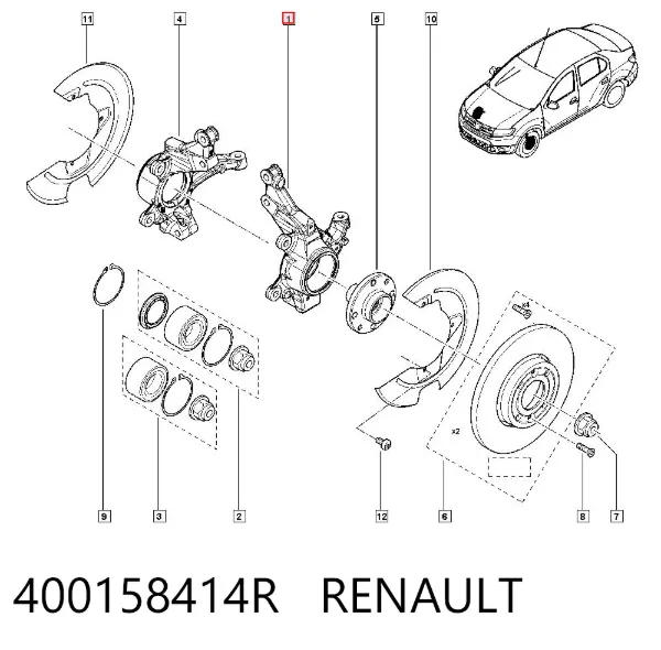 Pino moente (extremidade do eixo) dianteiro esquerdo 400158414R Renault (RVI)