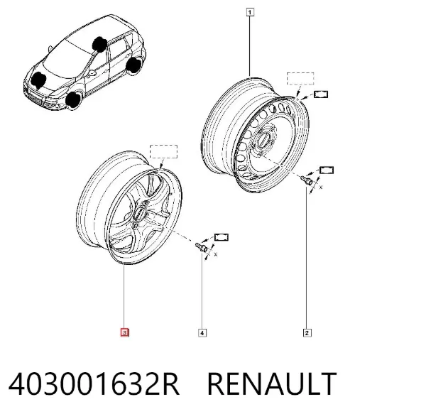 Discos de roda de aço (estampados) 403001632R Renault (RVI)