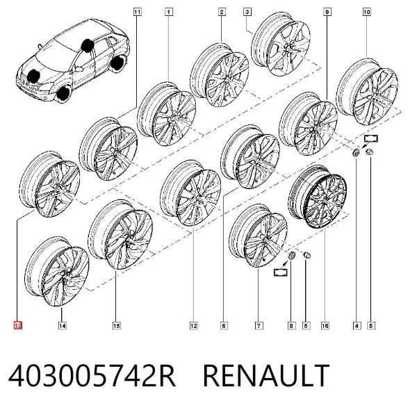 Discos de roda de aleação ligeira (de aleação ligeira, de titânio) Renault Koleos HY0