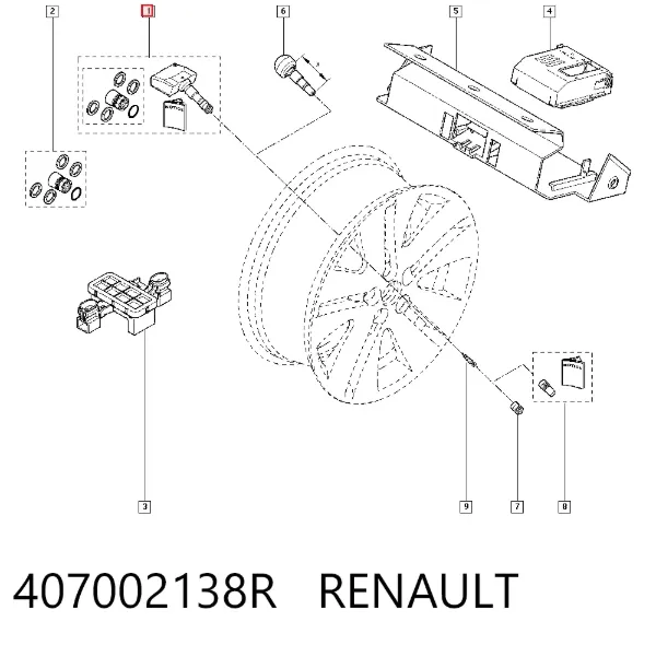 Sensor de pressão de ar nos pneus 407002138R Renault (RVI)