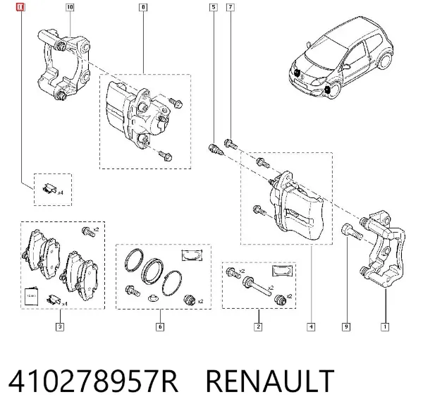 Kit de molas de fixação de sapatas de disco dianteiras 410278957R Renault (RVI)