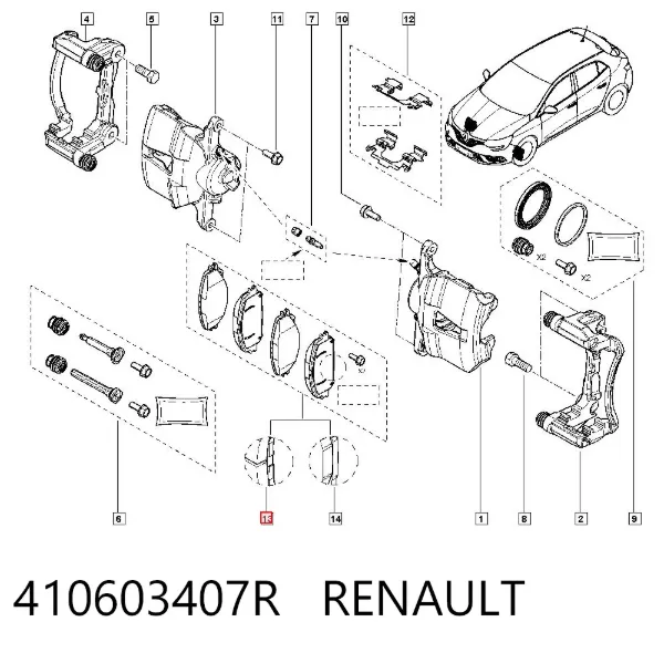 Sapatas do freio dianteiras de disco 410603407R Renault (RVI)