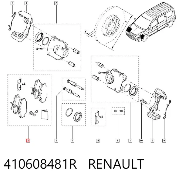 Sapatas do freio dianteiras de disco 410608481R Renault (RVI)
