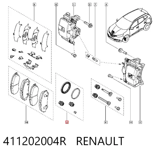 Kit de reparação de suporte do freio dianteiro 411202004R Renault (RVI)