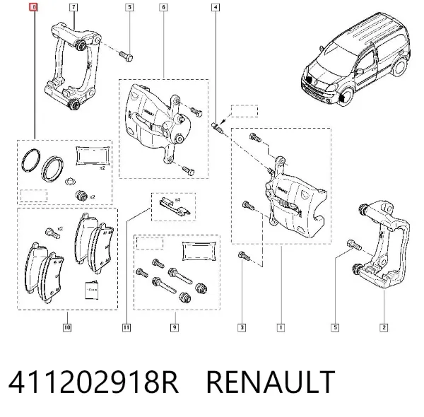Kit de reparação de suporte do freio dianteiro 411202918R Renault (RVI)