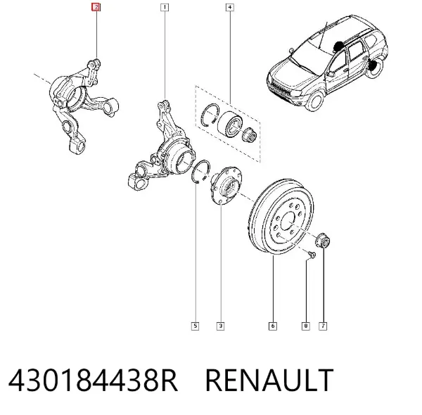 Pino moente (extremidade do eixo) traseiro direito 430184438R Renault (RVI)