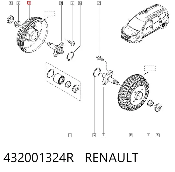 Tambor do freio traseiro 432001324R Renault (RVI)