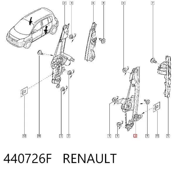Mecanismo de acionamento de vidro da porta traseira esquerda 440726F Renault (RVI)