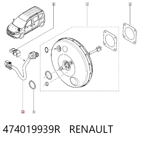 Tubo de impulsionador de vácuo dos freios 474019939R Renault (RVI)
