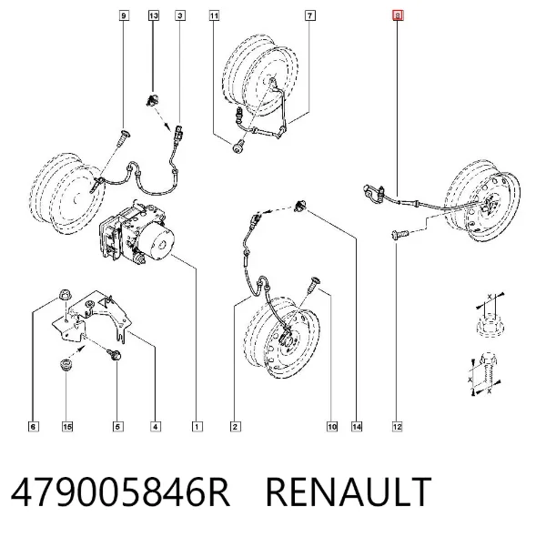 Sensor ABS traseiro esquerdo 479005846R Renault (RVI)
