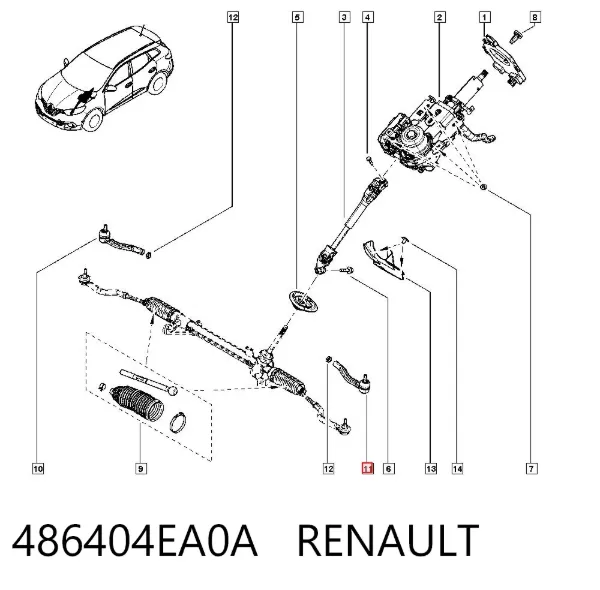 Ponta externa da barra de direção 486404EA0A Renault (RVI)