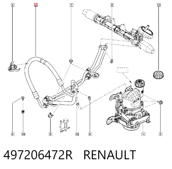 Mangueira da Direção hidrâulica assistida de pressão alta desde a bomba até a régua (do mecanismo) 497206472R Renault (RVI)