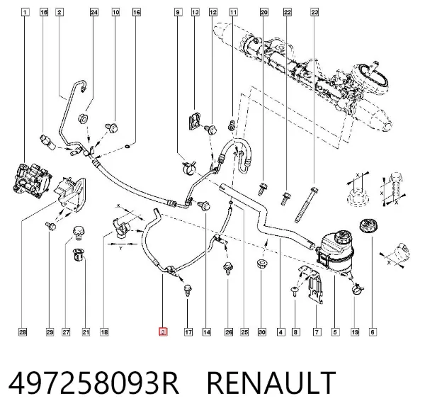 Mangueira da Direção hidrâulica assistida de pressão baixa, desde o radiador até o tanque 497258093R Renault (RVI)