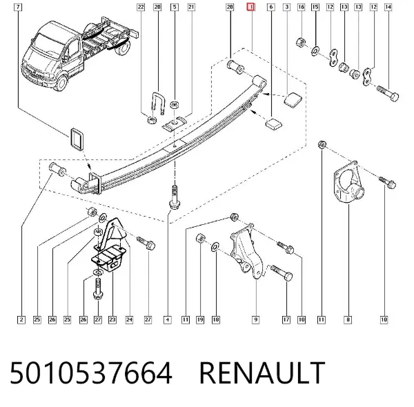 Suspensão de lâminas traseiro 5010537664 Renault (RVI)