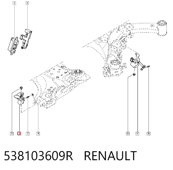 Sensor dianteiro do nível de posição de carroçaria 538103609R Renault (RVI)