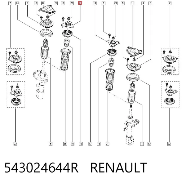 Suporte de amortecedor dianteiro 543024644R Renault (RVI)