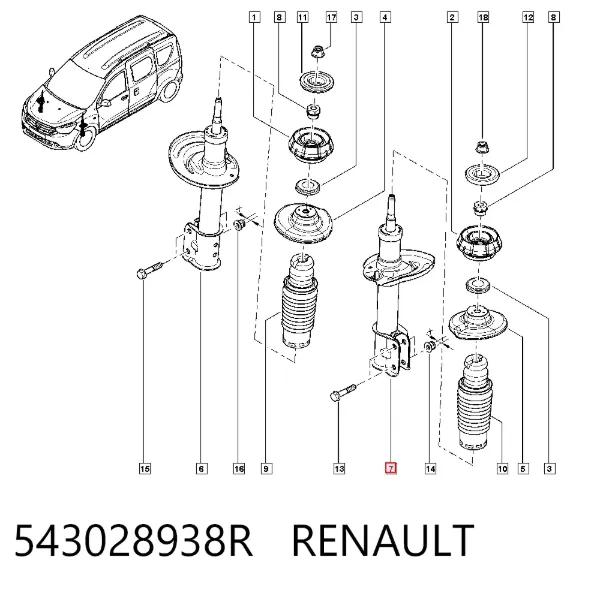 Amortecedor dianteiro 543028938R Renault (RVI)