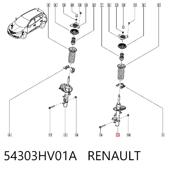 Amortecedor dianteiro esquerdo 54303HV01A Renault (RVI)