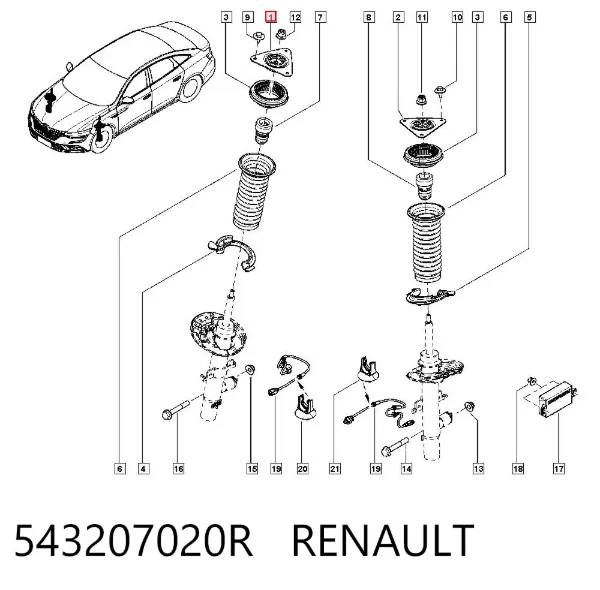 Suporte de amortecedor dianteiro 543207020R Renault (RVI)