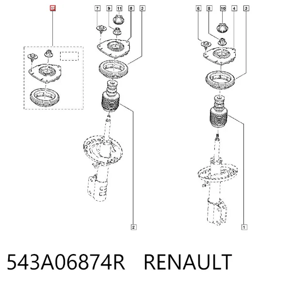 Suporte de amortecedor dianteiro 543A06874R Renault (RVI)