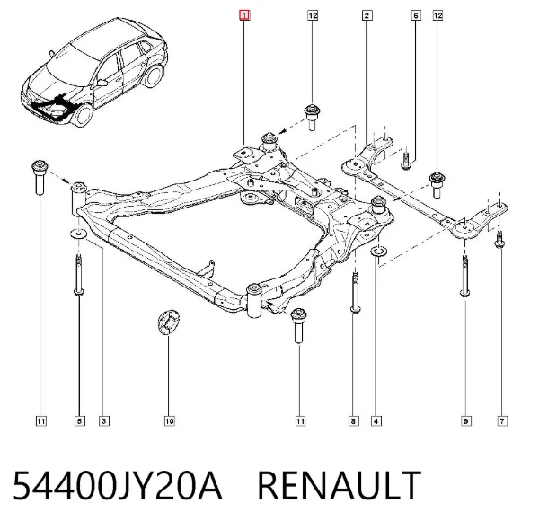 Viga de suspensão dianteira (plataforma veicular) 54400JY20A Renault (RVI)