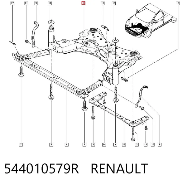 Viga de suspensão dianteira (plataforma veicular) 544010579R Renault (RVI)