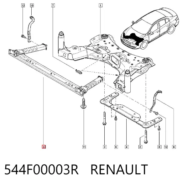 Viga de suspensão dianteira (plataforma veicular) dianteira 544F00003R Renault (RVI)