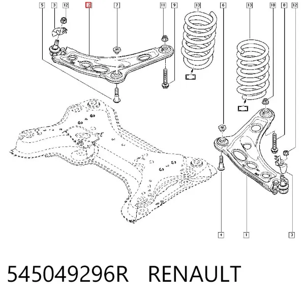 Braço oscilante inferior direito de suspensão dianteira 545049296R Renault (RVI)
