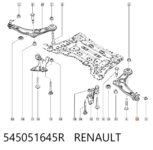 Braço oscilante inferior esquerdo de suspensão dianteira 545051645R Renault (RVI)
