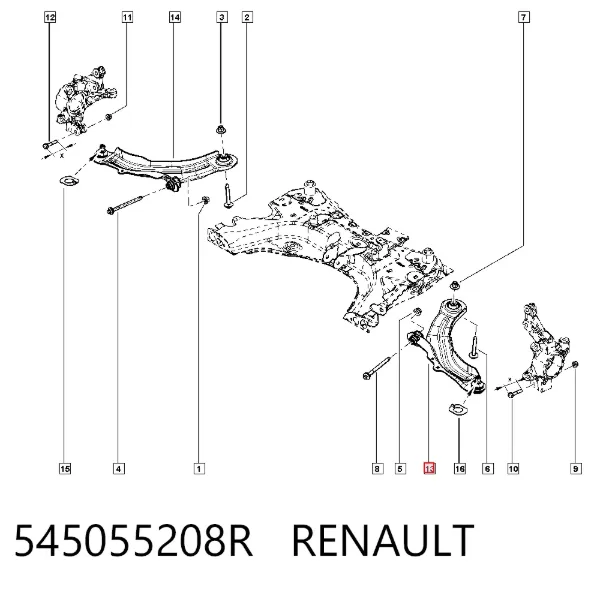 Braço oscilante inferior esquerdo de suspensão dianteira 545055208R Renault (RVI)
