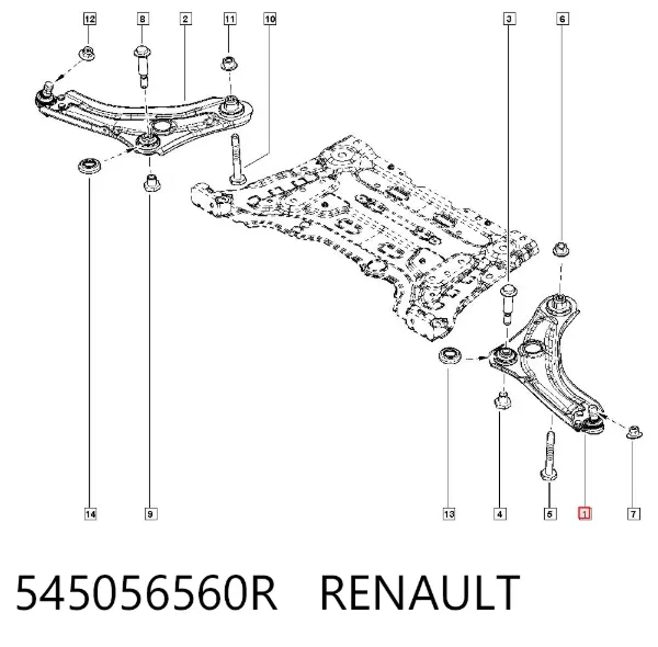 Braço oscilante inferior esquerdo de suspensão dianteira 545056560R Renault (RVI)