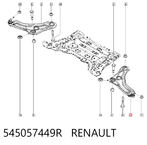 Braço oscilante inferior esquerdo de suspensão dianteira 545057449R Renault (RVI)