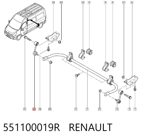 Montante de estabilizador traseiro 551100019R Renault (RVI)