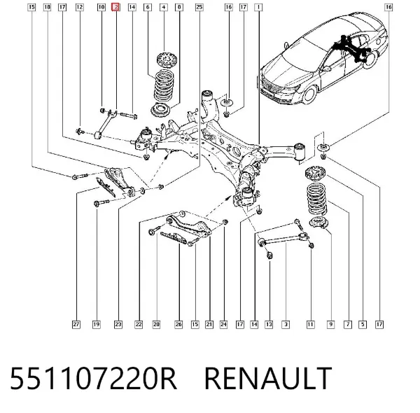 Barra longitudinal de suspensão traseira 551107220R Renault (RVI)