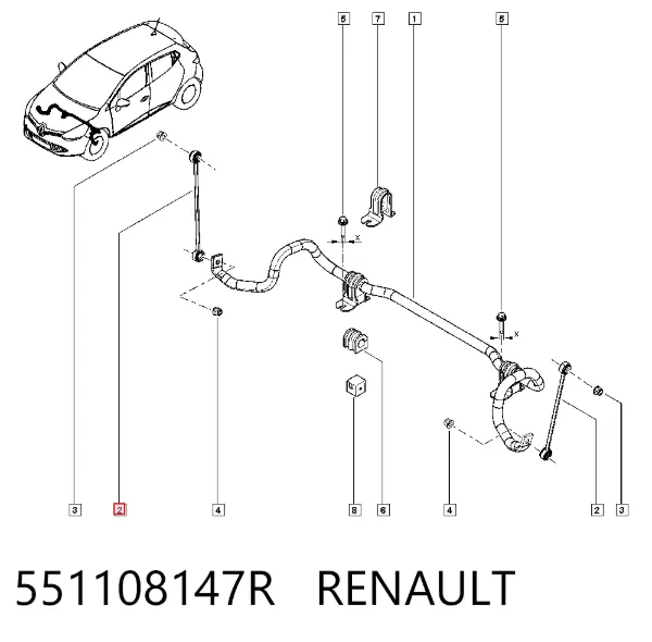 Montante de estabilizador dianteiro 551108147R Renault (RVI)