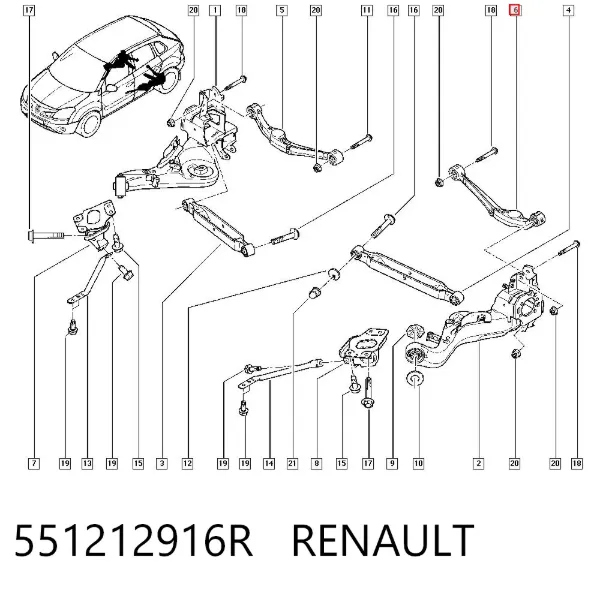 Braço oscilante superior esquerdo de suspensão traseira 551212916R Renault (RVI)