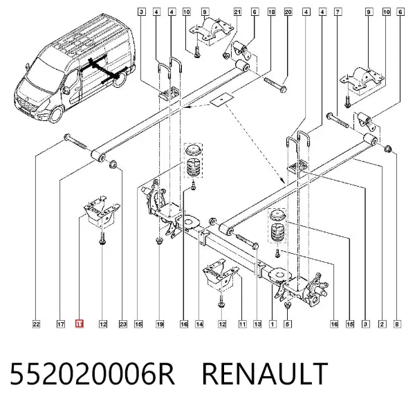 Consola da suspensão de lâminas do eixo traseiro 552020006R Renault (RVI)