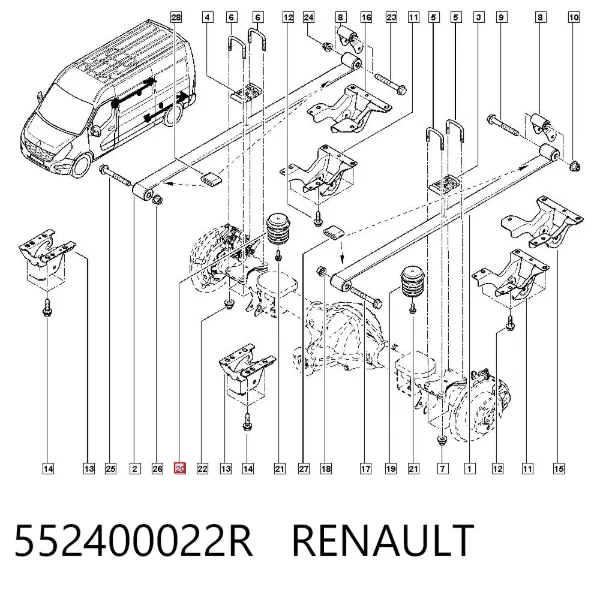 Grade de proteção da suspensão de lâminas traseira 552400022R Renault (RVI)