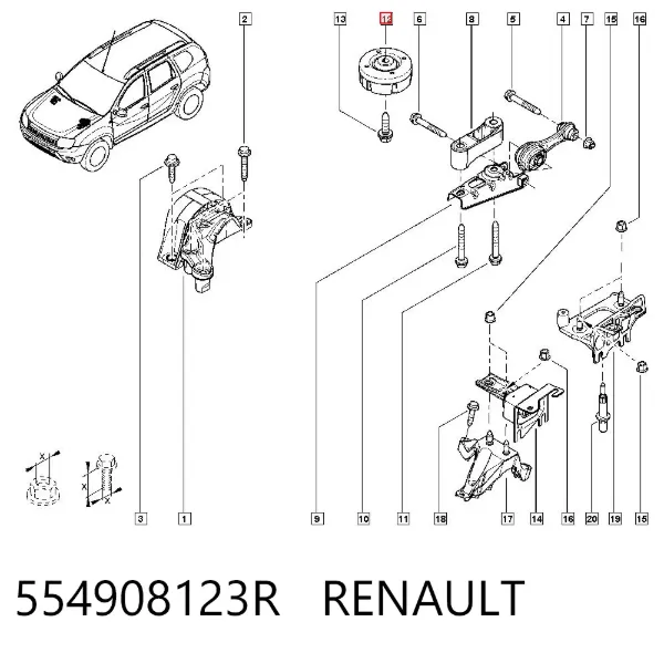 Coxim (suporte) traseiro de motor (bloco silencioso) 554908123R Renault (RVI)