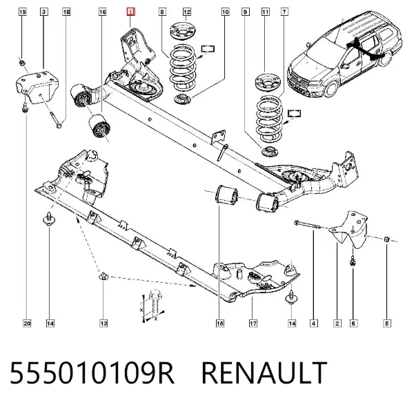Viga de suspensão traseira (plataforma veicular) 555010109R Renault (RVI)