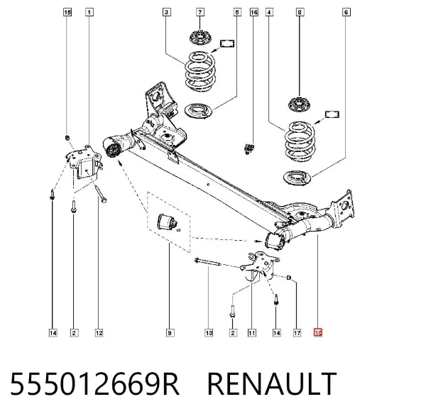 Viga de suspensão traseira (plataforma veicular) 555012669R Renault (RVI)