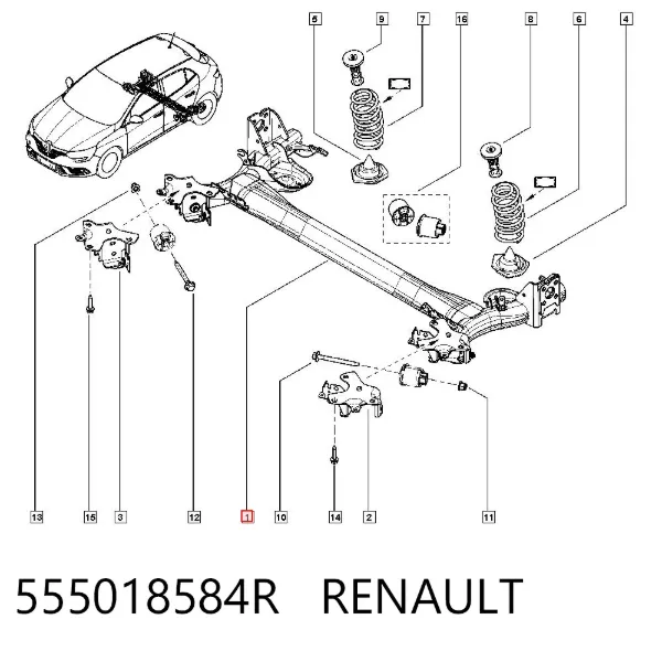 Viga de suspensão traseira (plataforma veicular) 555018584R Renault (RVI)